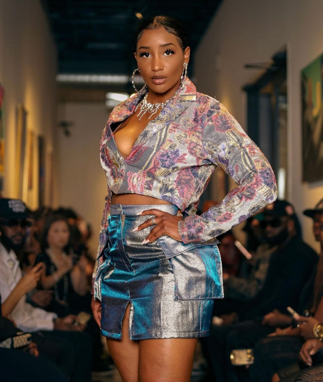 Floral Metallic Skirt Suit