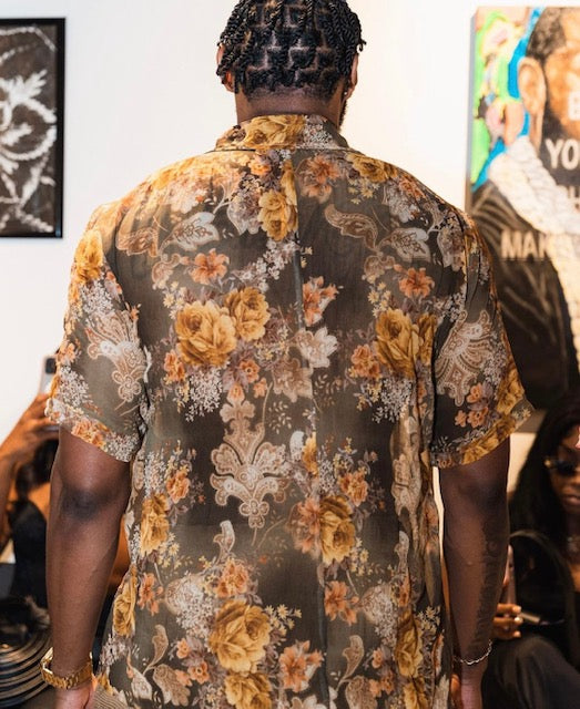Floral Pleated Silk Shirt