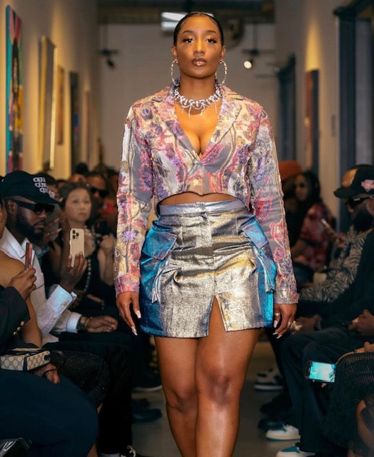 Floral Metallic Skirt Suit